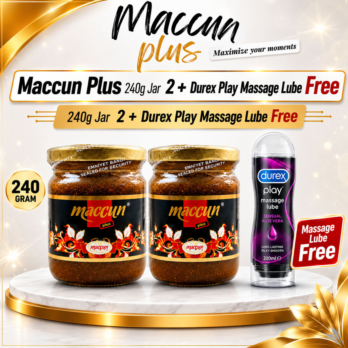 Maccun Plus 240g jar 2 + Durex Lube